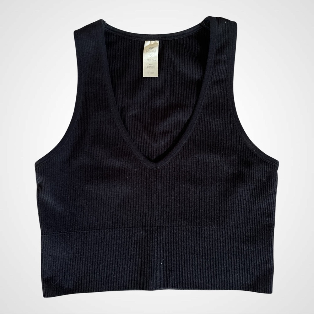 SEEMLESS V- NECK CROP RIBBED BRA TANK/ 90 DEGREE by REFLEX/ SIZE S